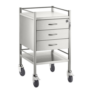 Stainless Steel Trolley Three Drawer With Top Locking Drawer
